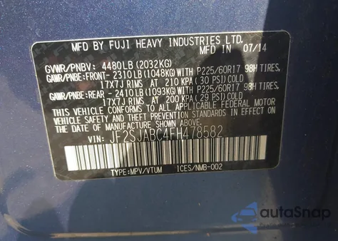 2015 Subaru Forester 2.5I from USA, damaged, VIN JF2SJABC4FH478582
